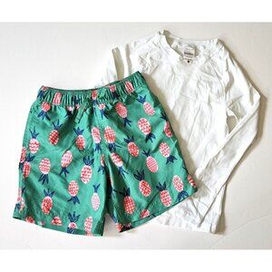 Hanna Andersson 120 6-7 Rash Guard Swim Top Trunks Shorts Set